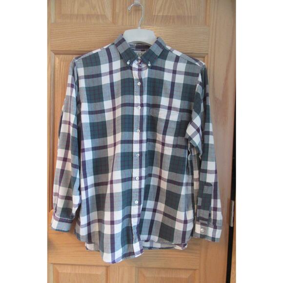 L.L. Bean Button Down Flannel Shirt Green Purple Womens M Hiking Outdoor - Picture 1 of 8